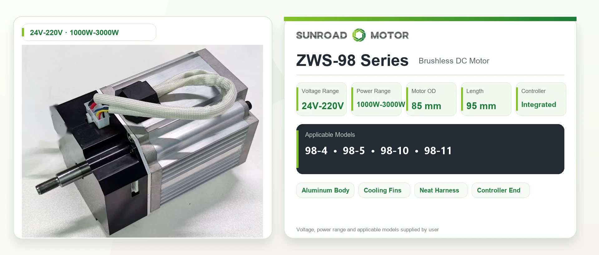 ZWS-98 Series brushless DC motor, 24V-220V, 1000W-3000W