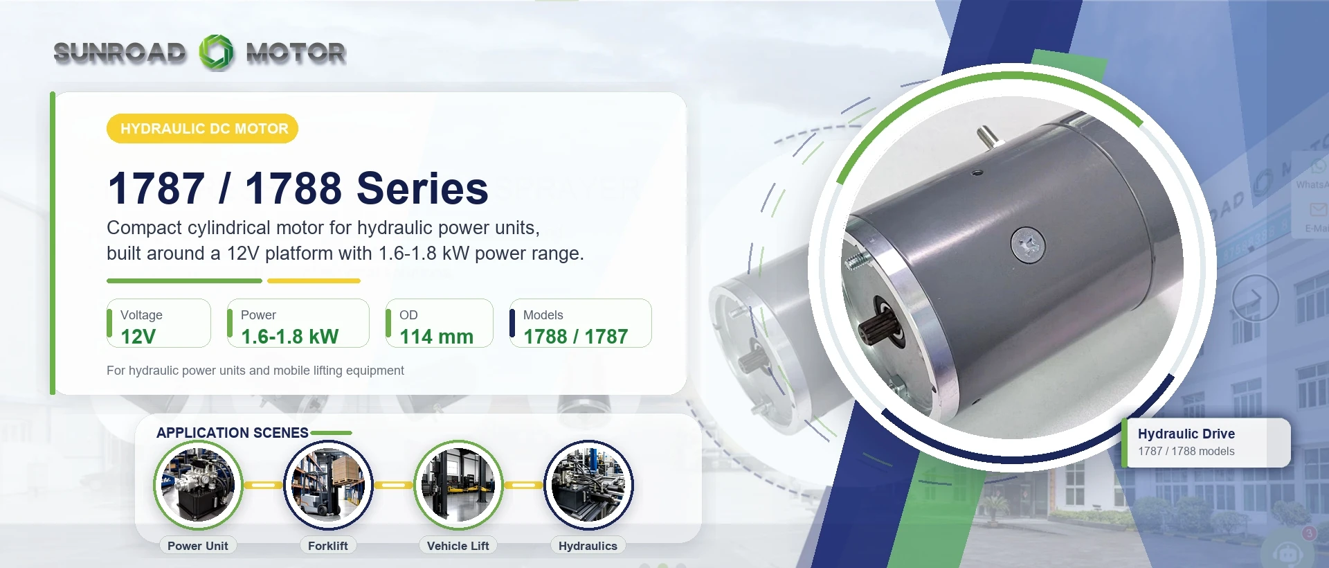 1787 / 1788 Series hydraulic DC motor, 12V, 1.6-1.8 kW